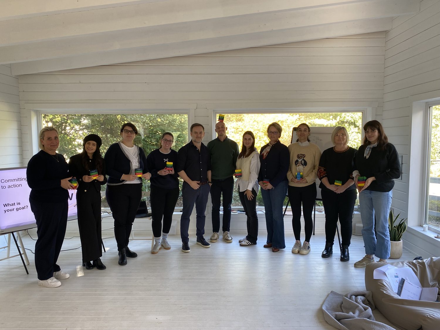 David O'Grady facilitating an Insights Discovery team workshop, the team holding their colour-energy profiles